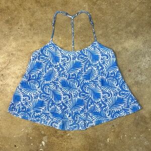 Show Me Your MuMu Blue and White Leaf Print Top